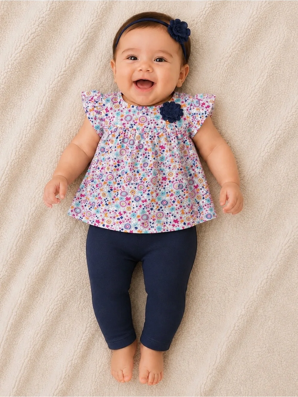 3-6 MTH Carter's Floral Multi-Color Top with Black Pants Matching Set